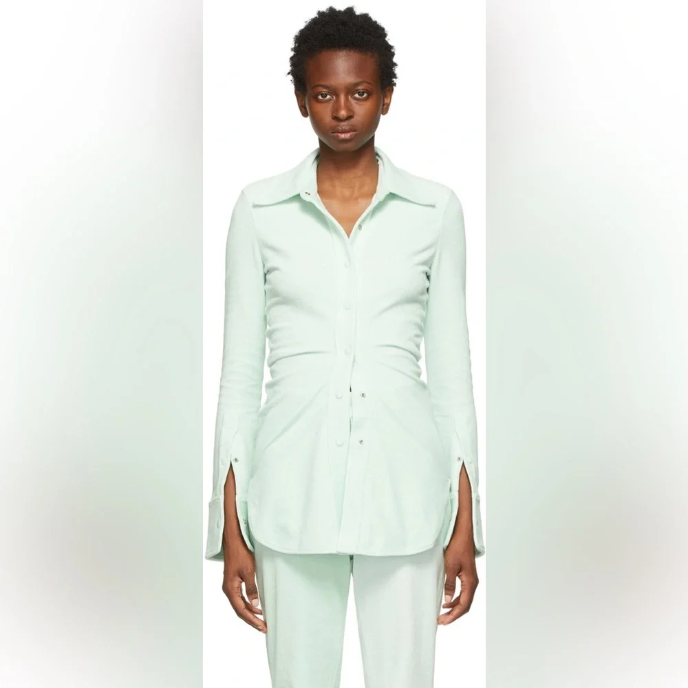 Alexander Wang Green Velour Fitted Shirt - Picture 1 of 4